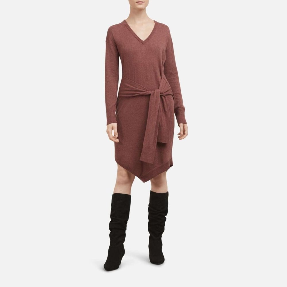 Kenneth Cole Asymmetrical Wrap Tie Sweater Dress